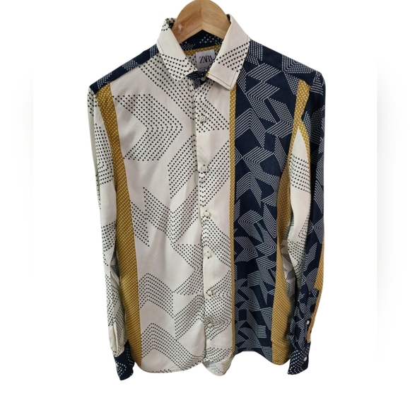 Zara Other - ZARA Men's Long Sleeve Shirt Abstract Regular Fit Blue Beige Size Small